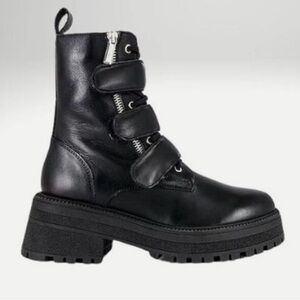 Free People Emmett Lace-up Black Leather Combat Boots size 41 NWOT